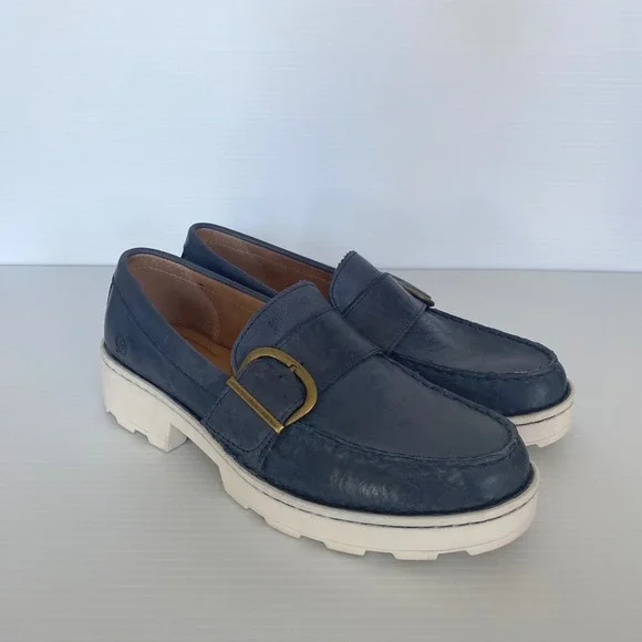 Born Contessa Navy Leather Buckle Platform Loafers Women Size 9 - Picture 3 of 11